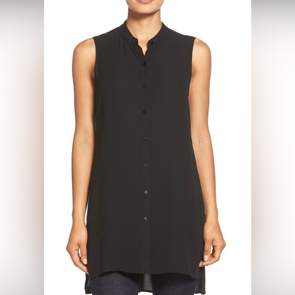 💕 Eileen Fisher Silk Crepe de Chine Sleeveless, Button Front Tunic. L. Perfect.